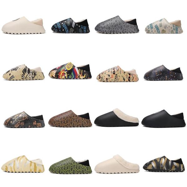 

2022 slrn women man furry slippers fluffy faux fur slippers designer shoes warm indoor flip flops fashion anti-slip female slides size36-46, Black