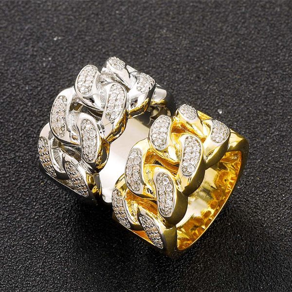 

yellow white gold plated bling cz cuban ring men women hip hop ring for party wedding jewelry gift, Golden;silver