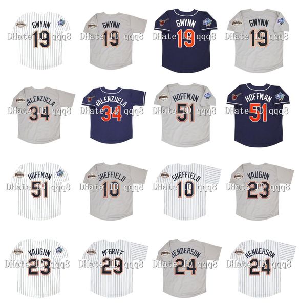 

custom college wear 1998 retro 19 tony gwynn jersey 34 fernando valenzuela 24 rickey henderson51 trevor hoffman 10 gary sheffield 23 greg va, Black