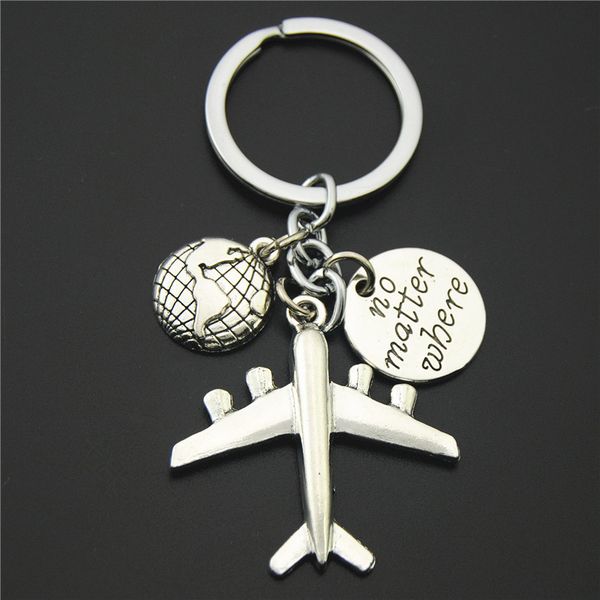 

fashion travel key chain rings pendant of no matter where europe and america's most popular aircraft cross-border metal key ring, Silver