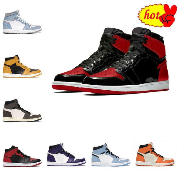 

2022 basketball shoes mens women 1 1s university blue patent bred pollen obsidian electro orange mocha 3 hyper royal unc prototype, Black