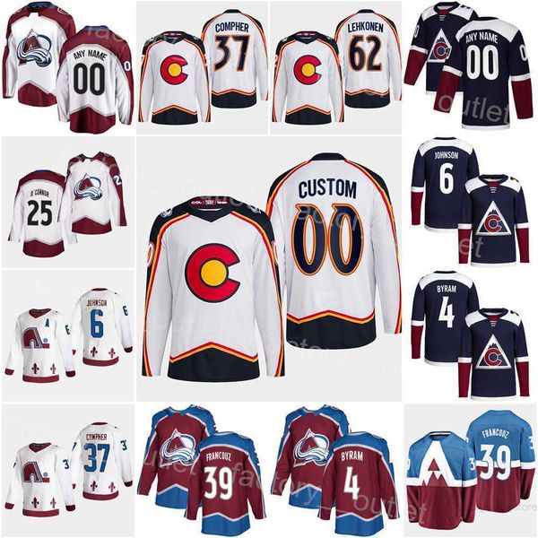 

colorado hockey avalanche 37 jt compher jersey 49 samuel girard 18 alex newhook 6 erik johnson 4 bowen byram 25 logan oconnor 62 artturi, Black;red