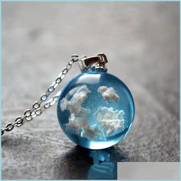

pendant necklaces chic transparent women blue sky white cloud resin rod ball moon pendant necklaces chain fashion jewelry gifts for dheyu, Silver