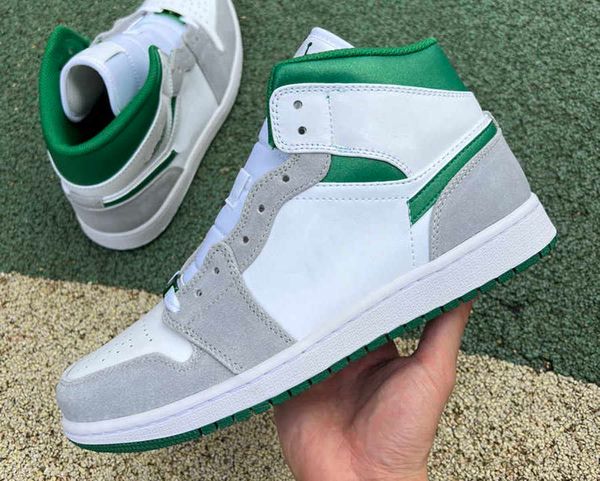 

brand shoes jumpman 1 mid sports men basketball 1s white green grey trainers sneakers, Black