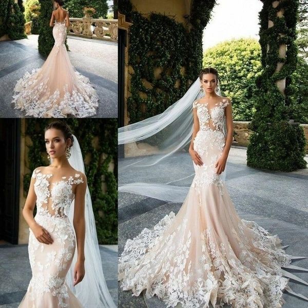 

luxury mermaid wedding dresses lace tulle lace appliques crystal beaded diamond bridal gowns custom size, White