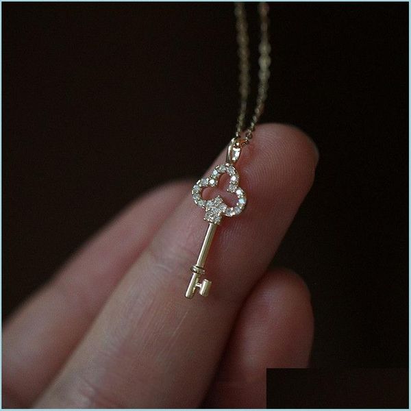 

pendant necklaces pendant necklaces 925 sterling sier pave crystal vintage key 14k gold plating necklace women light luxury temperam ot2l4, Silver