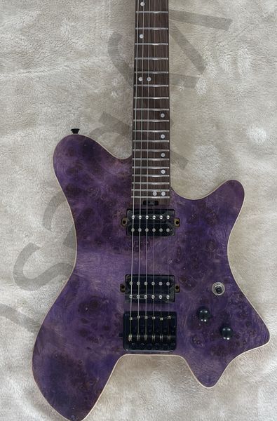 

in stocking headless electric guitar 6 strings traveler or 24 fret guitar ash body with burl purple color maple