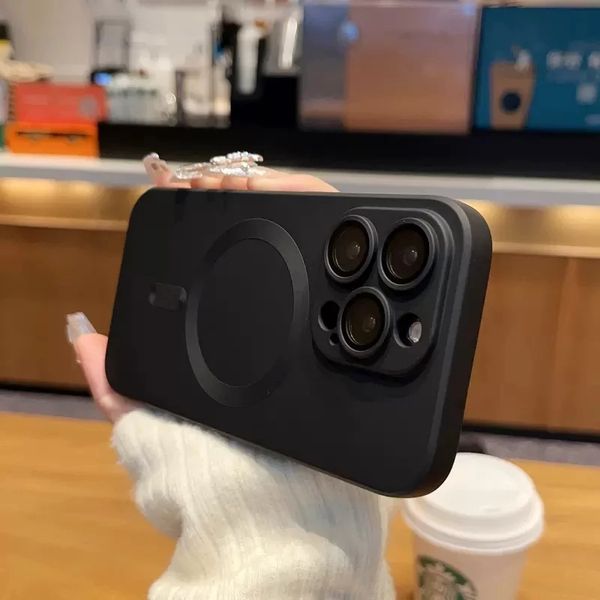 

luxury magsafe magnetic wireless charging matte case for iphone 14 13 12 pro max plus x xs max xr 7 8 silicone glass lens shockproof cover