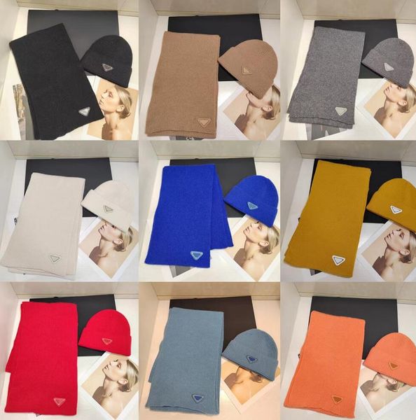 

winter thicken woolen hat scarves sets knitting caps designer beanie hats couples leisure hip-hop hat fashion wool knitted cap scarf suit, Blue;gray