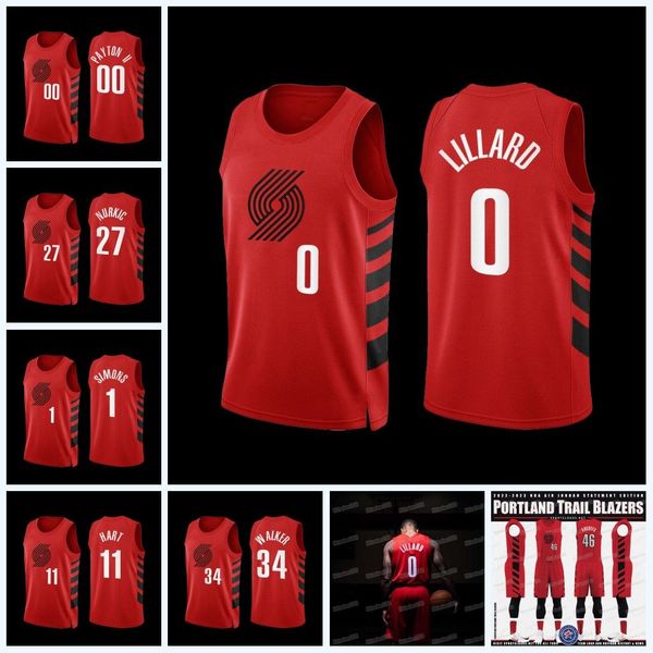 

c ustom portlands 2022-23 jersey trail basketball jerseys blazer damian 0 lillard josh 11 hart anfernee 1 simons 27 jusuf 24 eubanks brandon, Black;red
