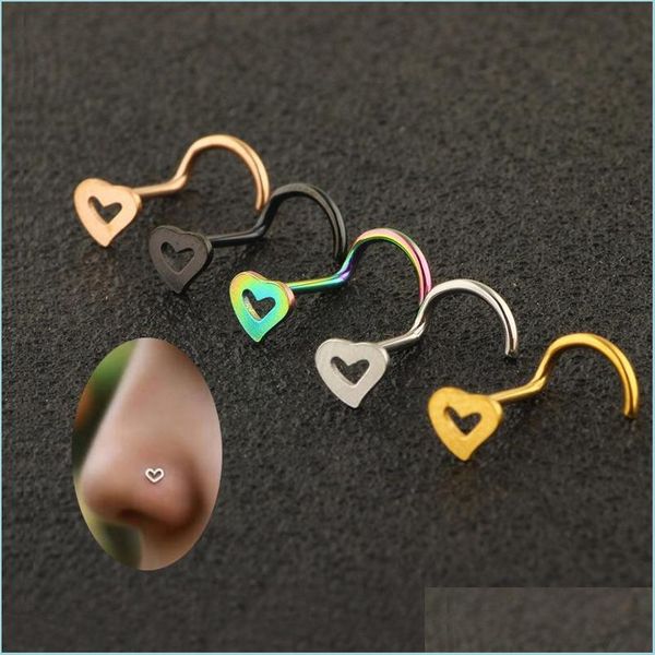 

nose rings studs fashion stainless steel nose studs heart shape mticolor rings hooks piercing body piercings jewelry drop delivery dhe6b, Silver