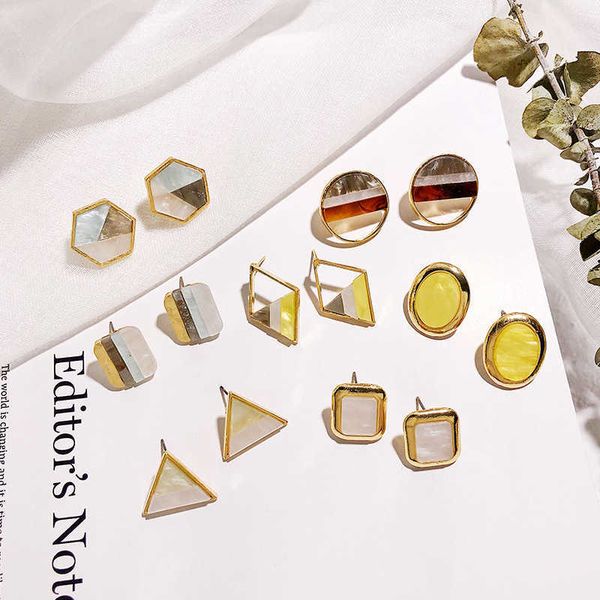 

korean charm new acetic acid geometric earrings triangle color pattern, Golden