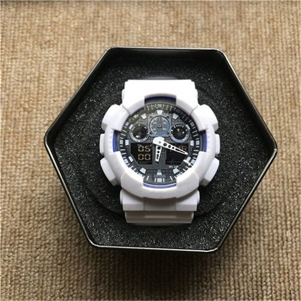 

men's sports quartz digital watch all hands are waterproof world time oak series automatic lifting lamp iced out watch, Slivery;brown
