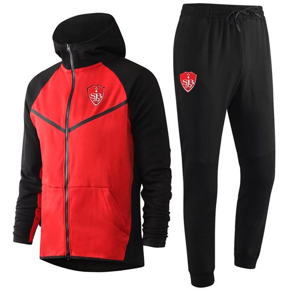 

2020 2021 stade brestois soccer training tracksuits kits hooded football training suit sets survetement maillots de foot men254i, Gray