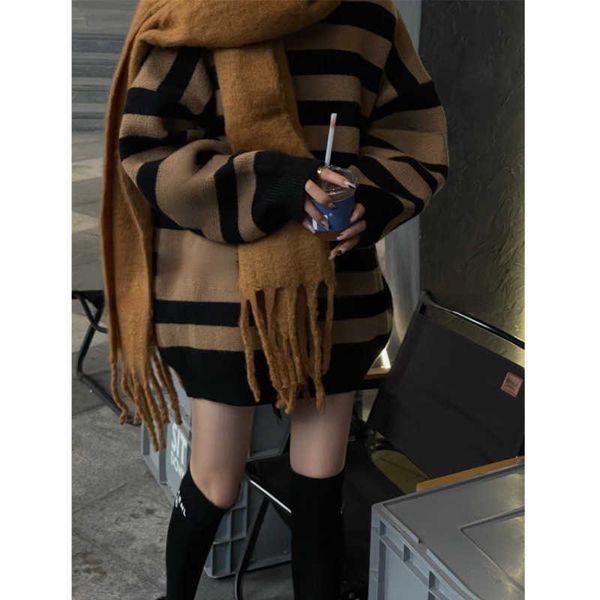 

winter designer knitted sweater women thickened warm sweaters round neck striped pullover long sleeve, White;black