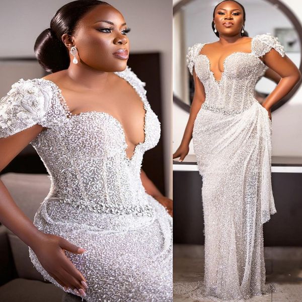 

2022 arabic aso ebi luxurious sheath wedding dress beaded crystals sheer neck bridal gowns dresses zj211, White