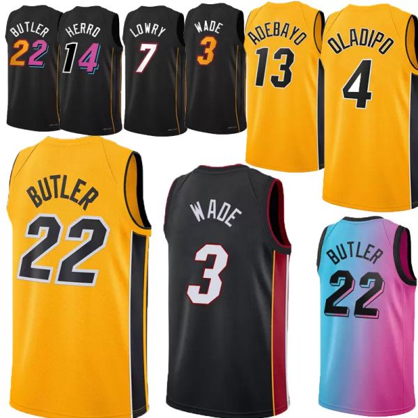 

men basketball jerseys jimmy butler tyler herro kyle lowry 14 7 22 dwyane wade bam adebayo duncan robinson victor oladipo max strus nikola j, Black;red
