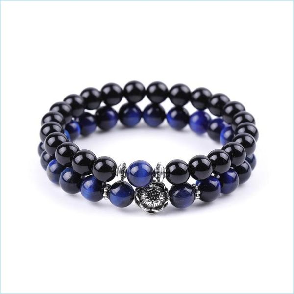 

charm bracelets men blue tiger eye stone bracelet buddha lotus charms handmade 8mm balck beads bracelets summer women jewelry gift d dh8wb, Golden;silver