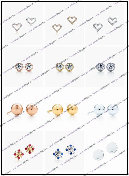 

tiff earrings 925 silver charm heart earring female jewelry exquisite craftsmanship with official logo classic blue wholesale luxury designe, Golden