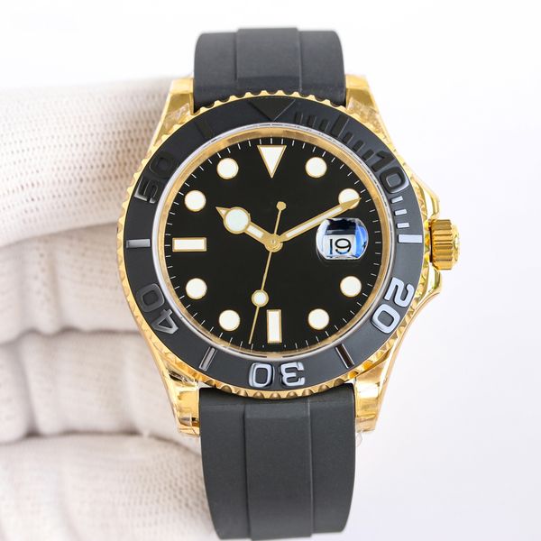 

yellow dial designer watch 40mm automatic mechanical watch 904l stainless steel scratch resistant blue crystal magnifying calendar quality m, Slivery;brown