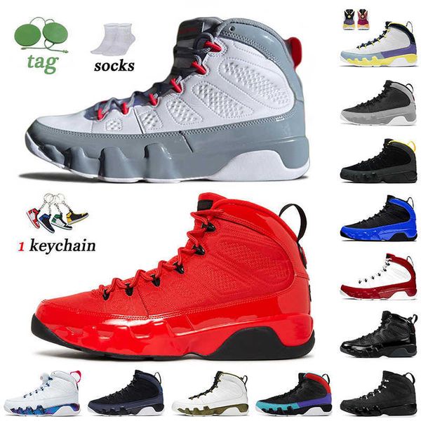 

2022 jumpman 9 basketball shoes 9s fire red particle grey chile change the world university gold space jam trainers racer blue patent, Black