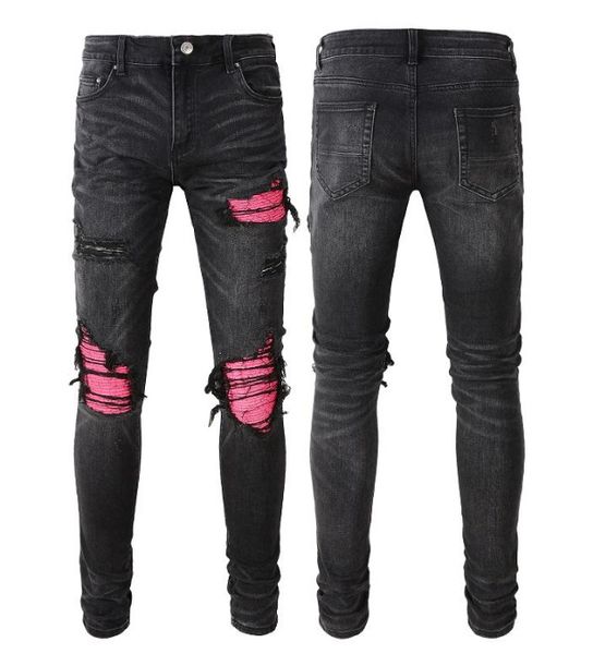 

ripped jeans miri jeans men's designer knee skinny straight size 28-40 motorcycle trendy long hole high street denim xtsp, Blue