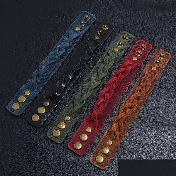

bangle ethnic weave braid leather bangle cuff button adjustable bracelet wristand for men women fashion jewelry drop delivery bracele dhli1, Black