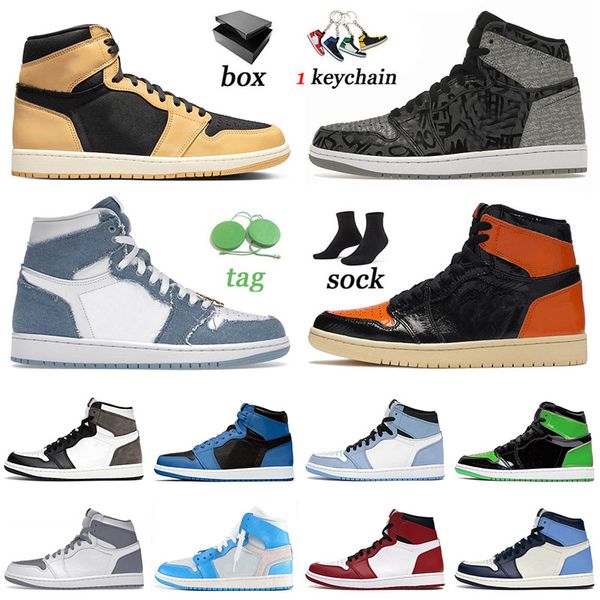 

1 1s with box men basketball shoes heirloom denim university blue jumpman jorden1s offs white sneakers bred patent women trainers jogging j1