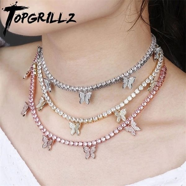 

pendant necklaces rillz butterfly chain 34mm tennis choker necklace iced out cubic zircon bling hip hop charm jewelry for men women 221109, Silver