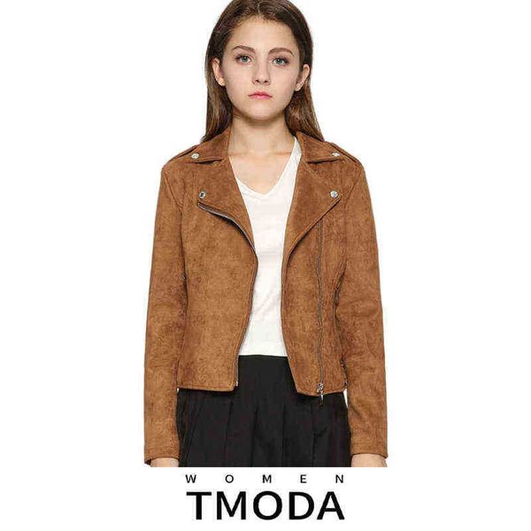 

tmoda271 2022 women autumn winter suede faux leather jackets lady fashion matte motorcycle jacket biker brown zipper outerwear j220727, Black