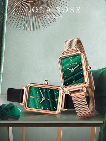 

laura lola small green watch rose watch womens square watches women's watchs evergreen rattan quartz-5, Slivery;brown