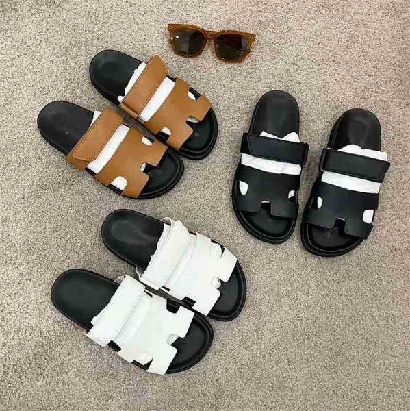 

slipper designer slides herme designer beach slide chypre h classic flat sandals summer lady leather flip flops men women size 35-44, Black