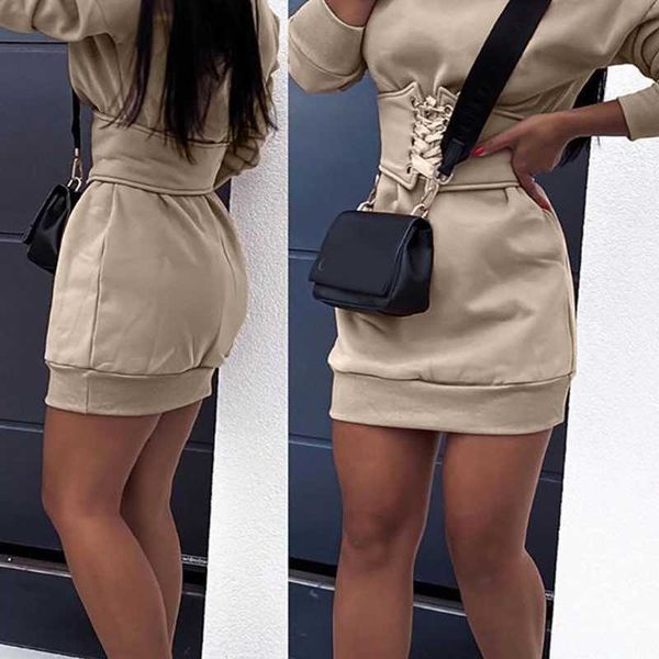 

retail designer womens sweater dresses plus size xs-3xl round neck long sleeve dress corset short skirt, Black;gray