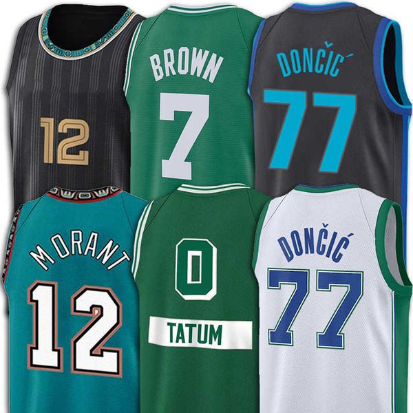 

0 tatum 77 luka jayson doncic basketball jerseys jaylen 12 ja 7 brown morant jersey, Black