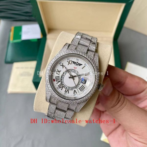 

5 star super 17 style full diamond watch sky-dweller stainless steel 18k white gold 42mm watch 326939 automatic sapphire watches mens men&#0, Slivery;brown