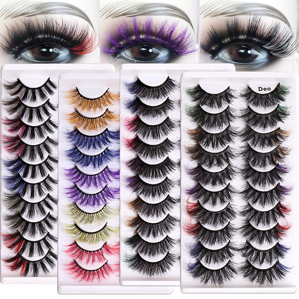 

wholesale 8d faux mink false eyelashes 10 pairs european and usa fashion colorful fluffy curl eye lash natural look