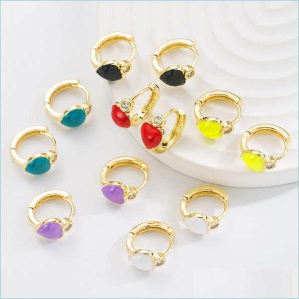 

hoop huggie studs gold hoop earrings for women colorf oil drip zircon 18k plated candy style heart jewelry new drop delivery dh6vj, Golden;silver