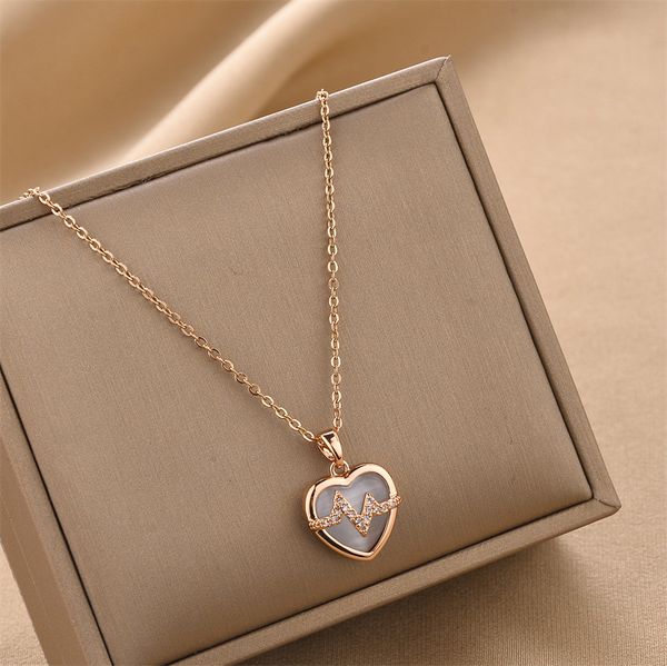 

luxury design white opal heart pendant necklace stainless steel chain necklace for women, Silver