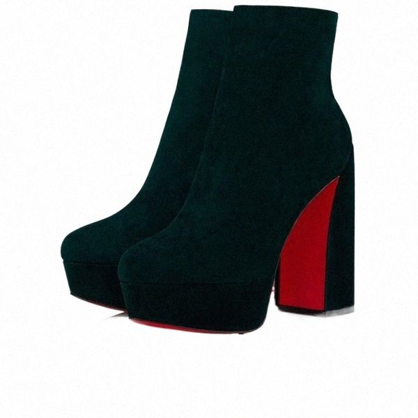 

women ankle boot wedding party supper heel reds sole shoes movida booty 130mm black green suede platform pumps round toe short boots 35-43 l