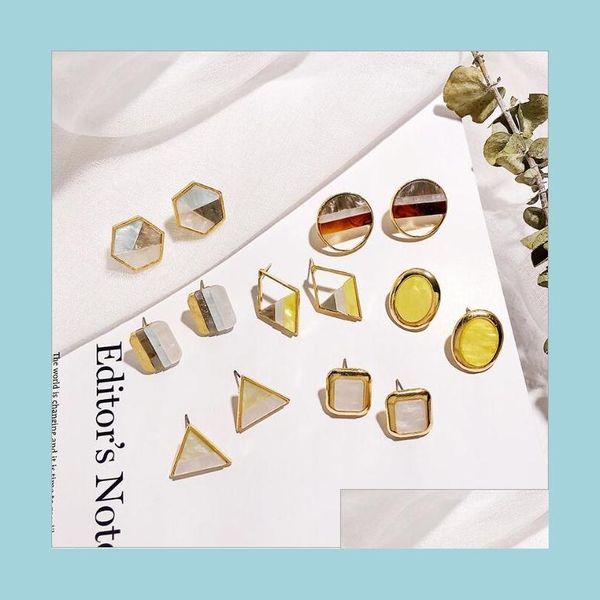 

stud geometric acrylic stud earrings new korean style acetic acid colorf triangle square oval ear studs earings jewelry for women dr dhzkp, Golden;silver