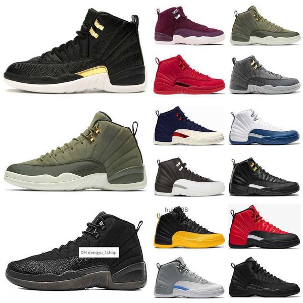 

basketball shoes 's sneakers sports trainers indigo university gold flu game black cherry bordeaux white jumpman 12 12s men cny taxi ov