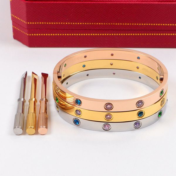 

Luxury Brand Color Diamond Bracelet High Quality Stainless Steel Male Female Screwdriver Bracelet Party Wedding Jewelry Christmas Valentine's Bangles Gift