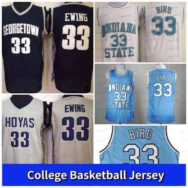 

custom georgetown hoyas 33 patrick ewing basketball jersey ncaa college indiana state sycamores 33 larry blue white men stitched jerseys, Black
