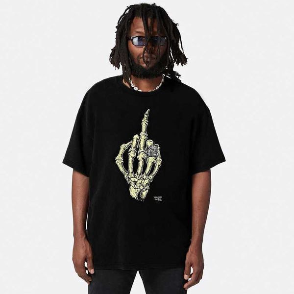 

designer gallerydept mens t-shirts im not fashionable gary dept gd fog high street loose skull hand bone print round neck short sleeve tshir, White;black
