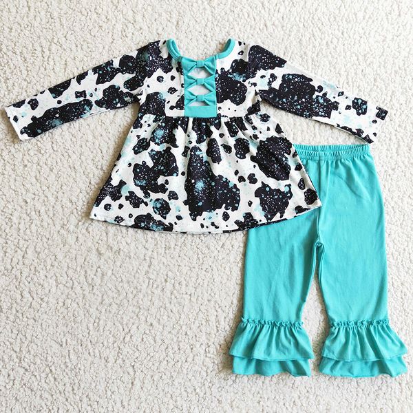

boutique girls clothing set cow print toddler baby girl clothes long sleeve tunic pants outfits wholesale children outfit new, White