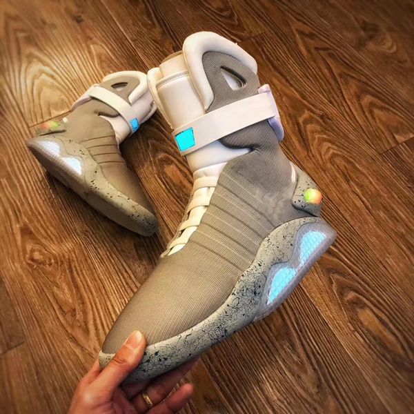 

limited sale automatic laces shoes air mag sneakers marty mcfly's led back to the future glow in the dark gray boots mcflys man sports, Black