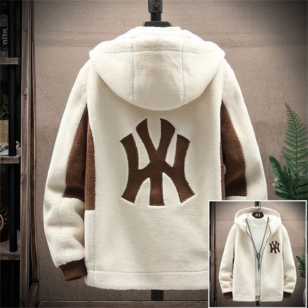 

men's jackets grade lamb velvet jacket casual hooded zipper coats fashion warm wool male winter thick designer clothing 221109, Black;brown