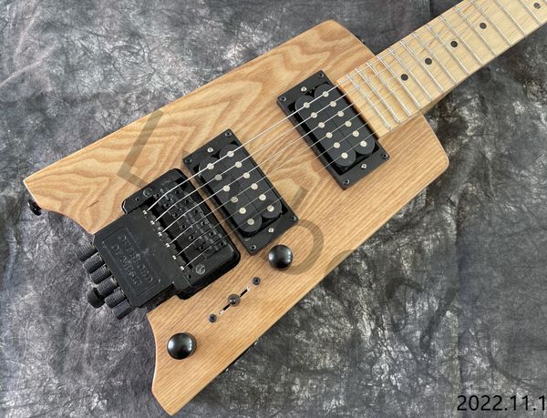 

electric guitar headless natural color ash wood maple neck and fingerboard black parts hh pickups