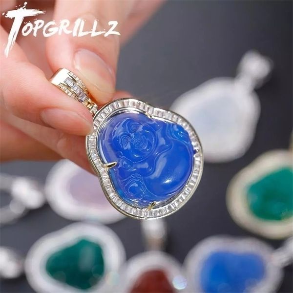

pendant necklaces rillz blueredpinkgreen buddha iced out cubic zirconia necklace hip hop fashion jewelry for gift 221109, Silver