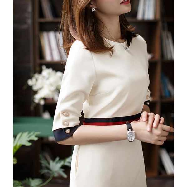 

elegant o neck dresses women office lady formal business work slim pencil dress clothes plus size, Black;gray